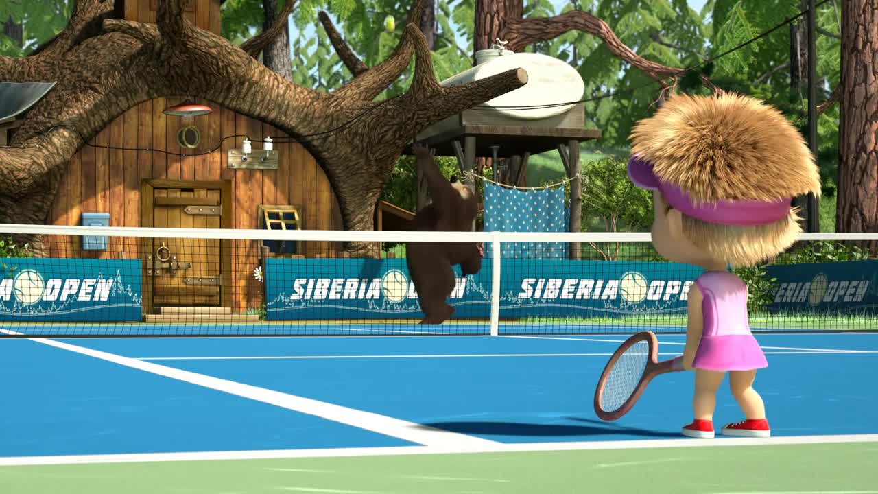 Медведь крик победы. Маша и медведь теннис. Маша и медведь Маша теннисистка.